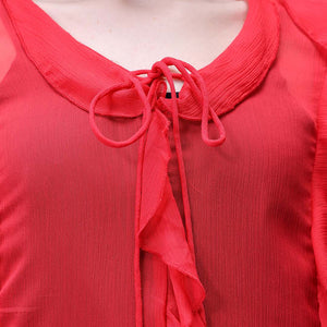 Women's Red A-Line Solid Ruffle Dress