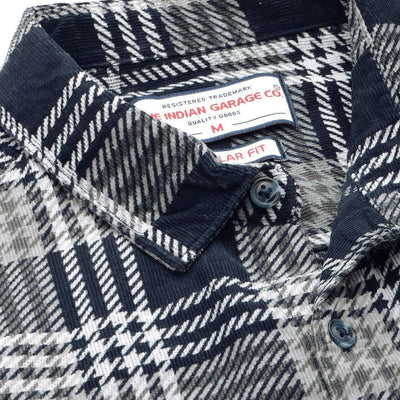 Men's Navy Blue Regular Fit Checked Casual Overshirt