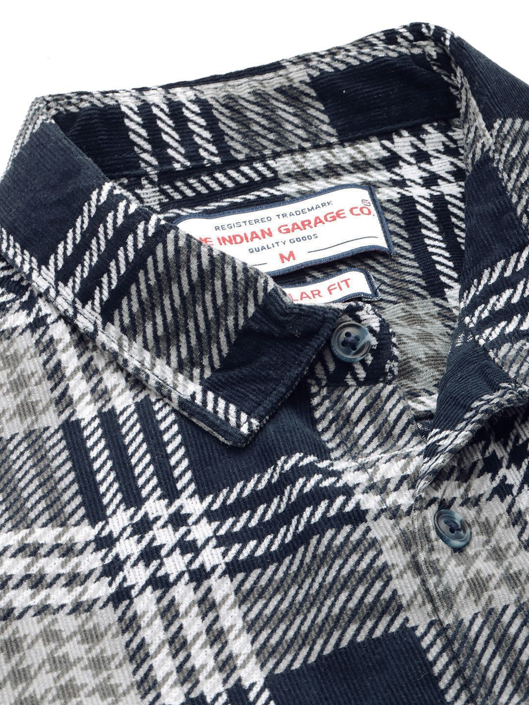 Men's Navy Blue Regular Fit Checked Casual Overshirt