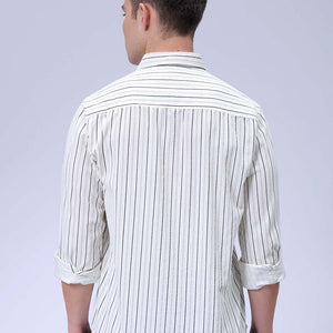 Men's Cream Regular Fit Striped Corduroy Casual Overshirt
