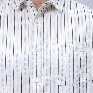 Men's Cream Regular Fit Striped Corduroy Casual Overshirt