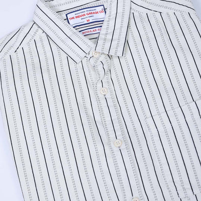 Men's Cream Regular Fit Striped Corduroy Casual Overshirt