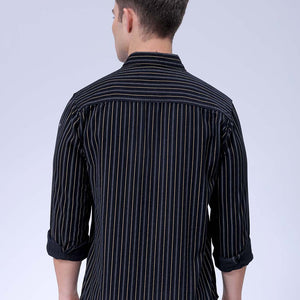 Men's Black Regular Fit Striped Corduroy Casual Overshirt