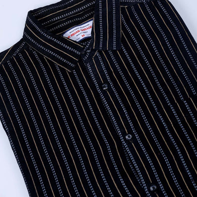 Men's Black Regular Fit Striped Corduroy Casual Overshirt