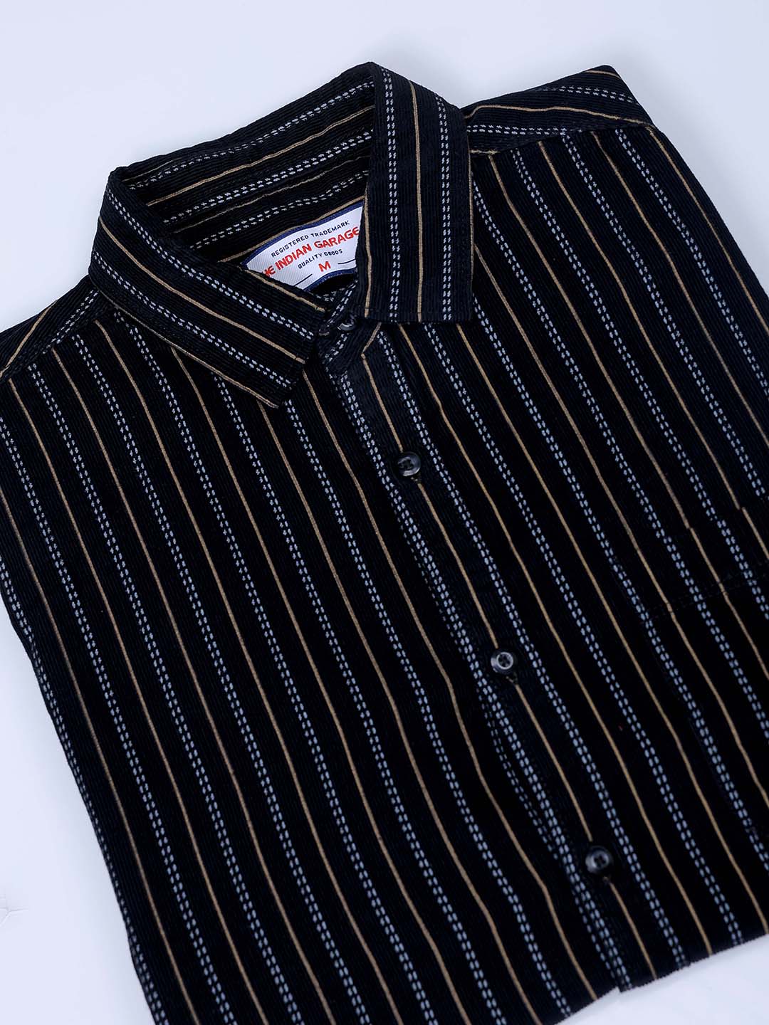 Men's Black Regular Fit Striped Corduroy Casual Overshirt