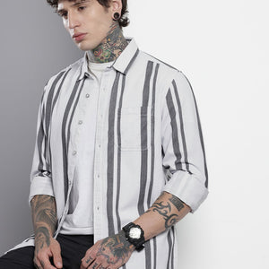 Men's White Regular Fit Printed Casual Overshirt