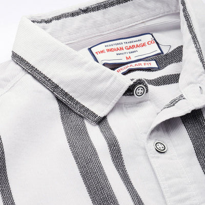 Men's White Regular Fit Printed Casual Overshirt
