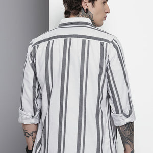 Men's White Regular Fit Printed Casual Overshirt