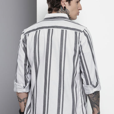 Men's White Regular Fit Printed Casual Overshirt