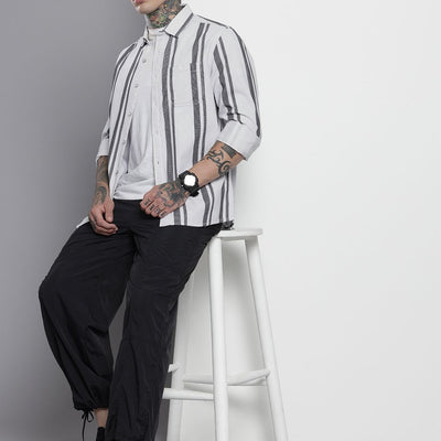Men's White Regular Fit Printed Casual Overshirt