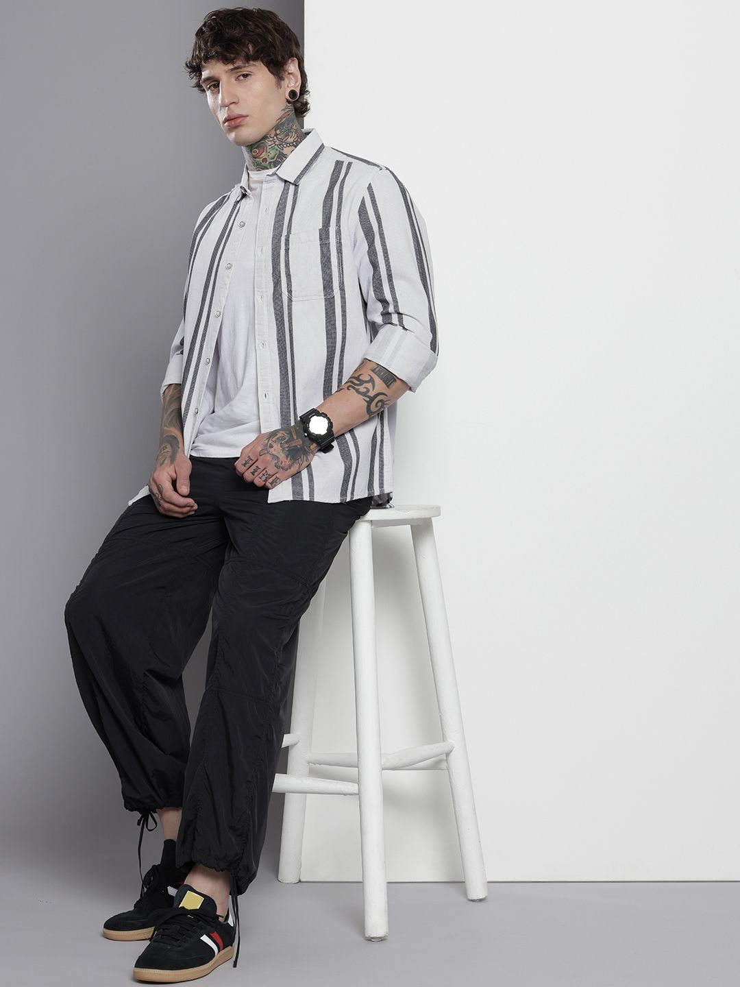 Men's White Regular Fit Printed Casual Overshirt
