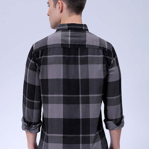 Men's Grey Regular Fit Checked Corduroy Casual Overshirt
