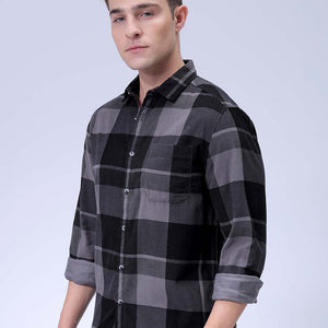 Men's Grey Regular Fit Checked Corduroy Casual Overshirt