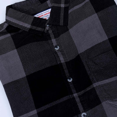 Men's Grey Regular Fit Checked Corduroy Casual Overshirt