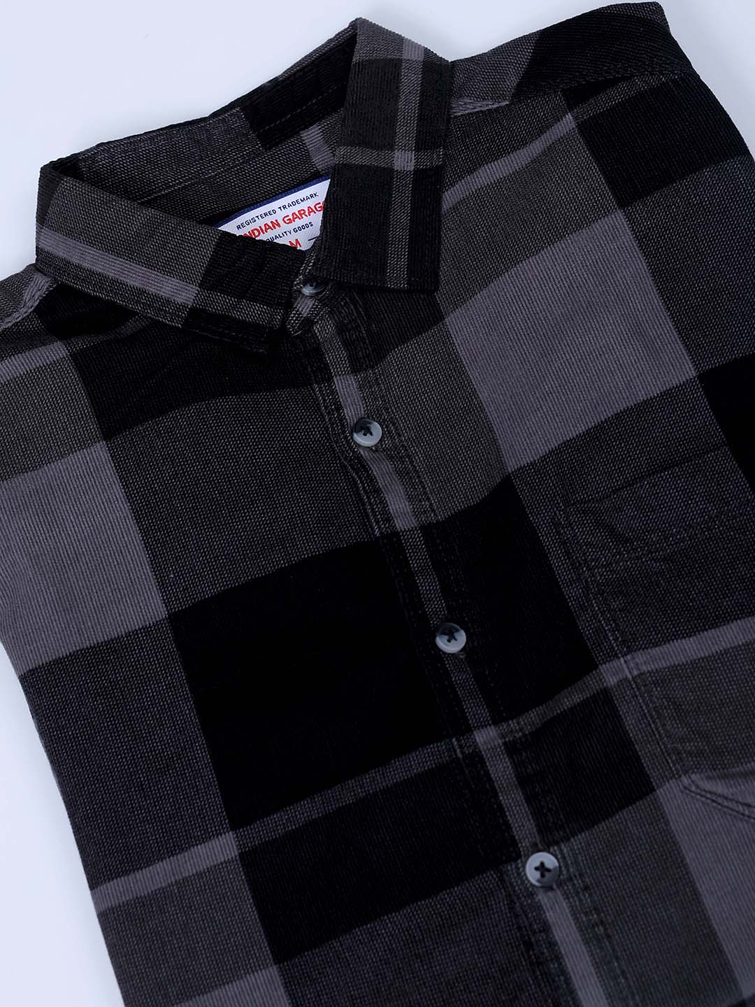 Men's Grey Regular Fit Checked Corduroy Casual Overshirt