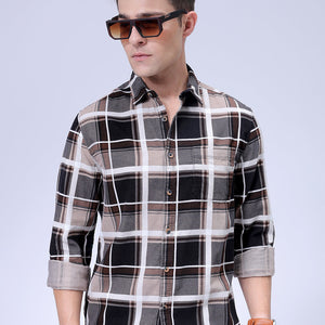 Men's Brown Regular Fit Checked Corduroy Casual Overshirt