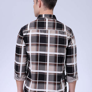 Men's Brown Regular Fit Checked Corduroy Casual Overshirt