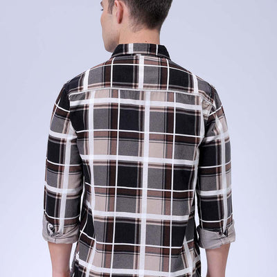 Men's Brown Regular Fit Checked Corduroy Casual Overshirt