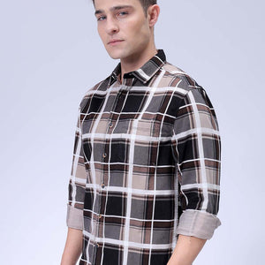 Men's Brown Regular Fit Checked Corduroy Casual Overshirt