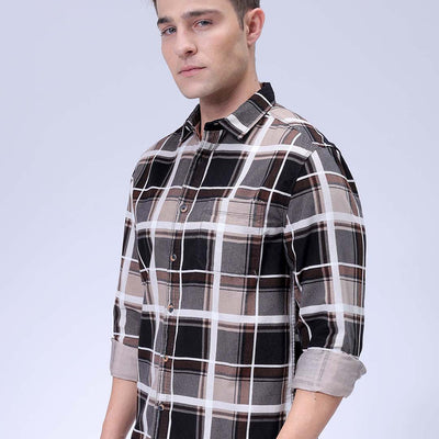 Men's Brown Regular Fit Checked Corduroy Casual Overshirt