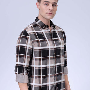 Men's Brown Regular Fit Checked Corduroy Casual Overshirt