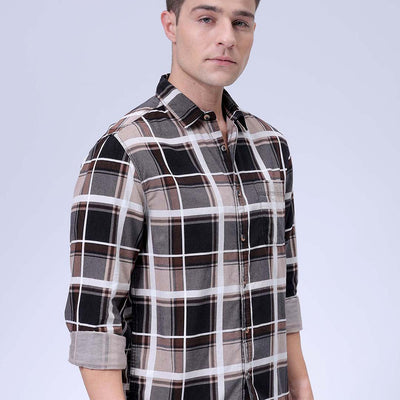 Men's Brown Regular Fit Checked Corduroy Casual Overshirt
