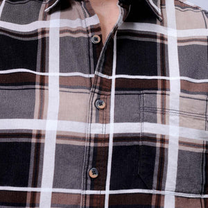 Men's Brown Regular Fit Checked Corduroy Casual Overshirt