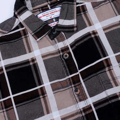 Men's Brown Regular Fit Checked Corduroy Casual Overshirt