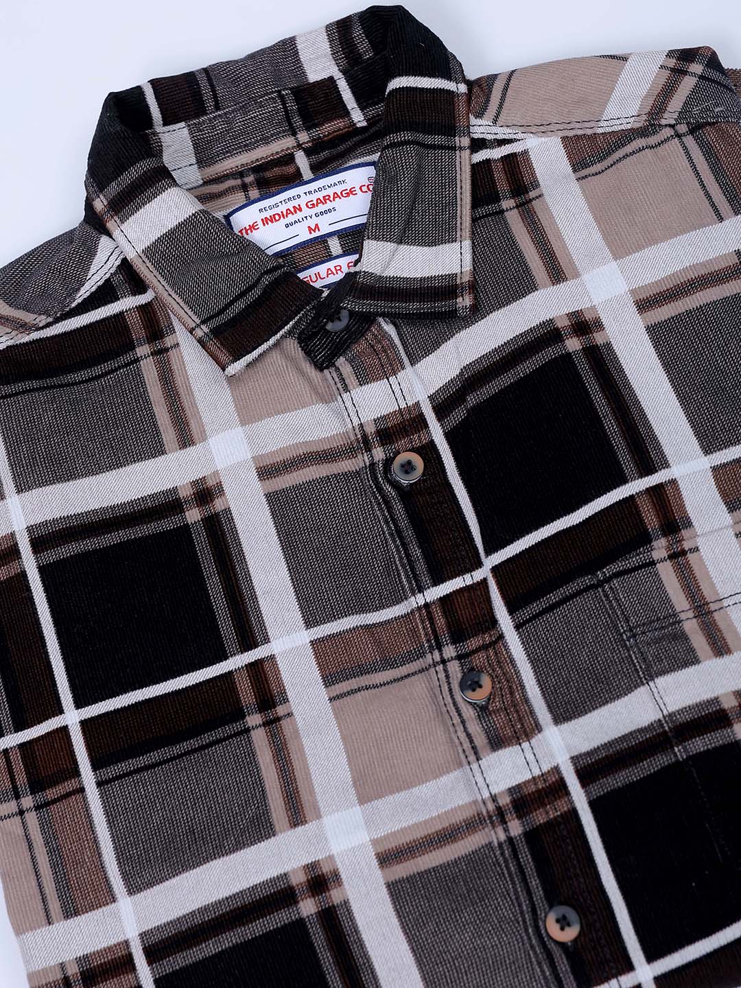 Men's Brown Regular Fit Checked Corduroy Casual Overshirt
