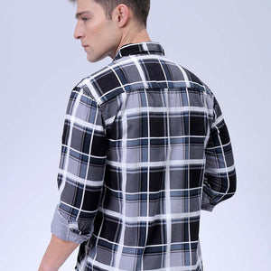 Men's Grey Regular Fit Checked Corduroy Casual Overshirt