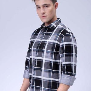 Men's Grey Regular Fit Checked Corduroy Casual Overshirt