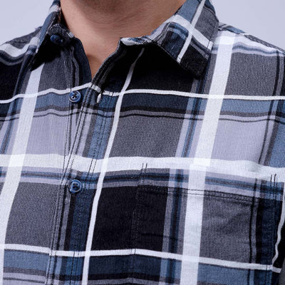 Men's Grey Regular Fit Checked Corduroy Casual Overshirt