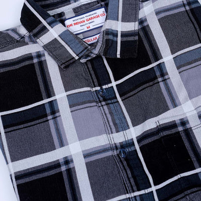 Men's Grey Regular Fit Checked Corduroy Casual Overshirt