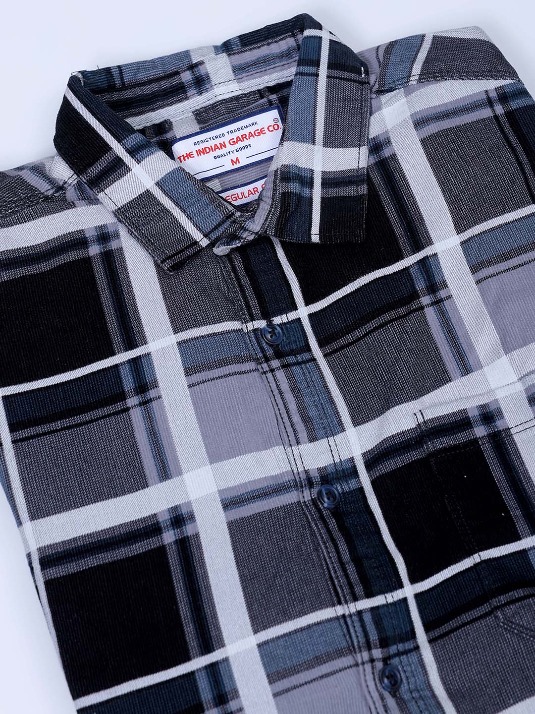 Men's Grey Regular Fit Checked Corduroy Casual Overshirt