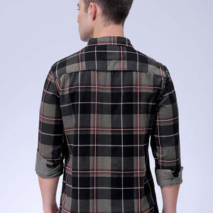 Men's Olive Regular Fit Checked Corduroy Casual Overshirt