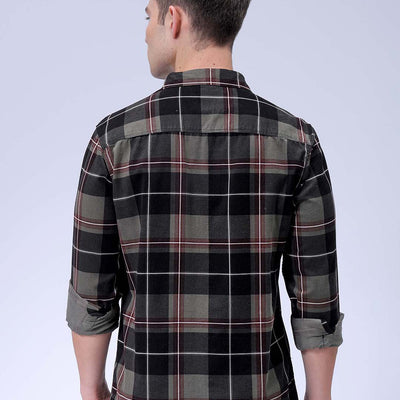 Men's Olive Regular Fit Checked Corduroy Casual Overshirt