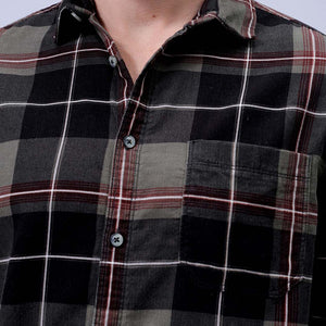 Men's Olive Regular Fit Checked Corduroy Casual Overshirt