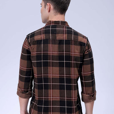 Men's Brown Regular Fit Checked Corduroy Casual Overshirt