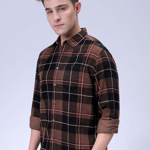 Men's Brown Regular Fit Checked Corduroy Casual Overshirt