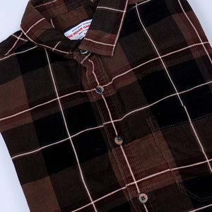 Men's Brown Regular Fit Checked Corduroy Casual Overshirt