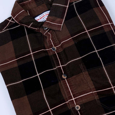 Men's Brown Regular Fit Checked Corduroy Casual Overshirt