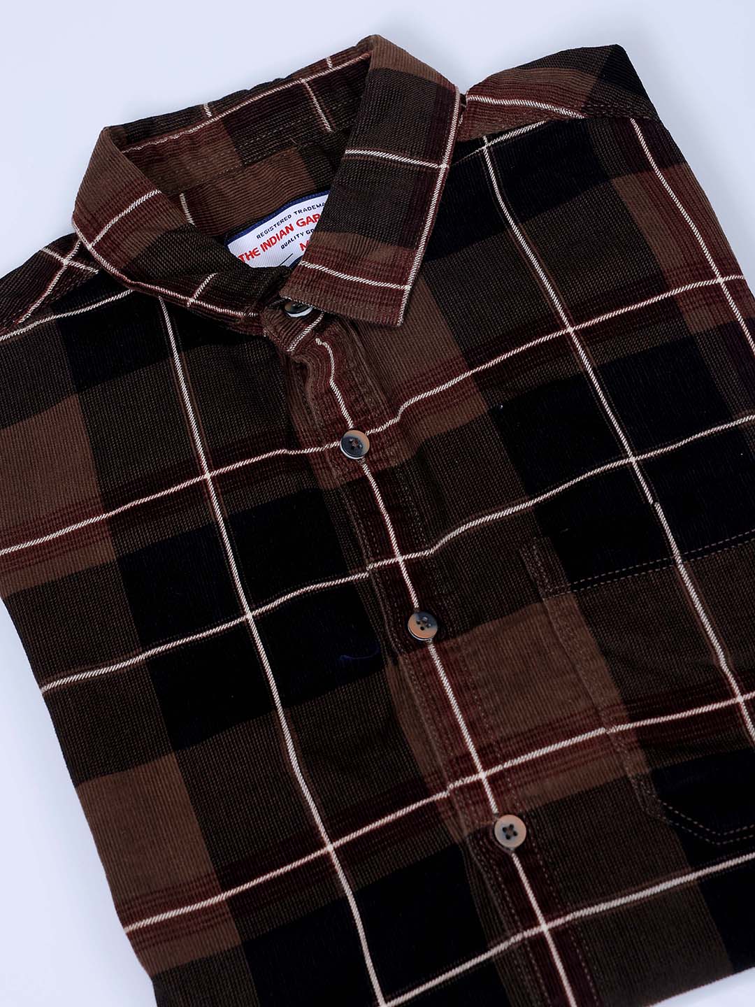 Men's Brown Regular Fit Checked Corduroy Casual Overshirt
