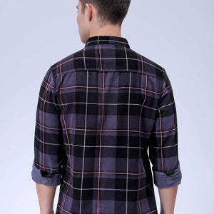 Men's Grey Regular Fit Checked Corduroy Casual Overshirt