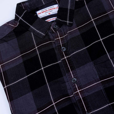 Men's Grey Regular Fit Checked Corduroy Casual Overshirt