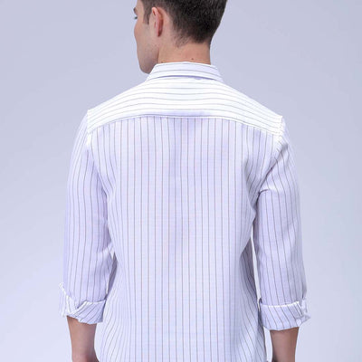 Men's White Slim Fit Striped Linen Casual Shirt