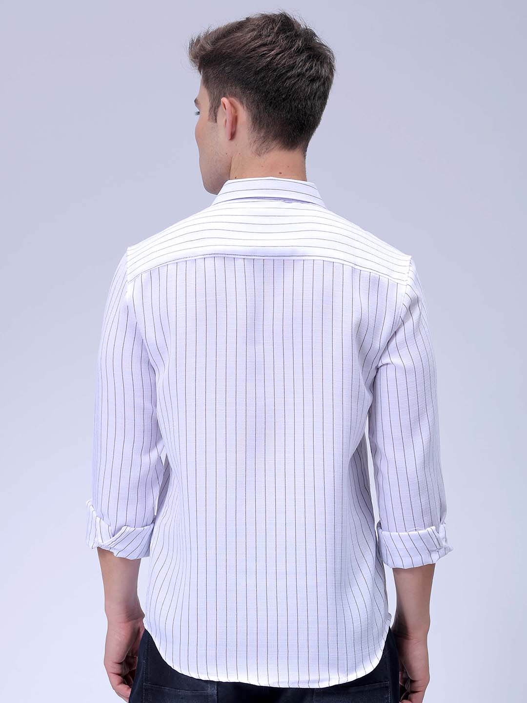 Men's White Slim Fit Striped Linen Casual Shirt