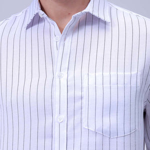Men's White Slim Fit Striped Linen Casual Shirt