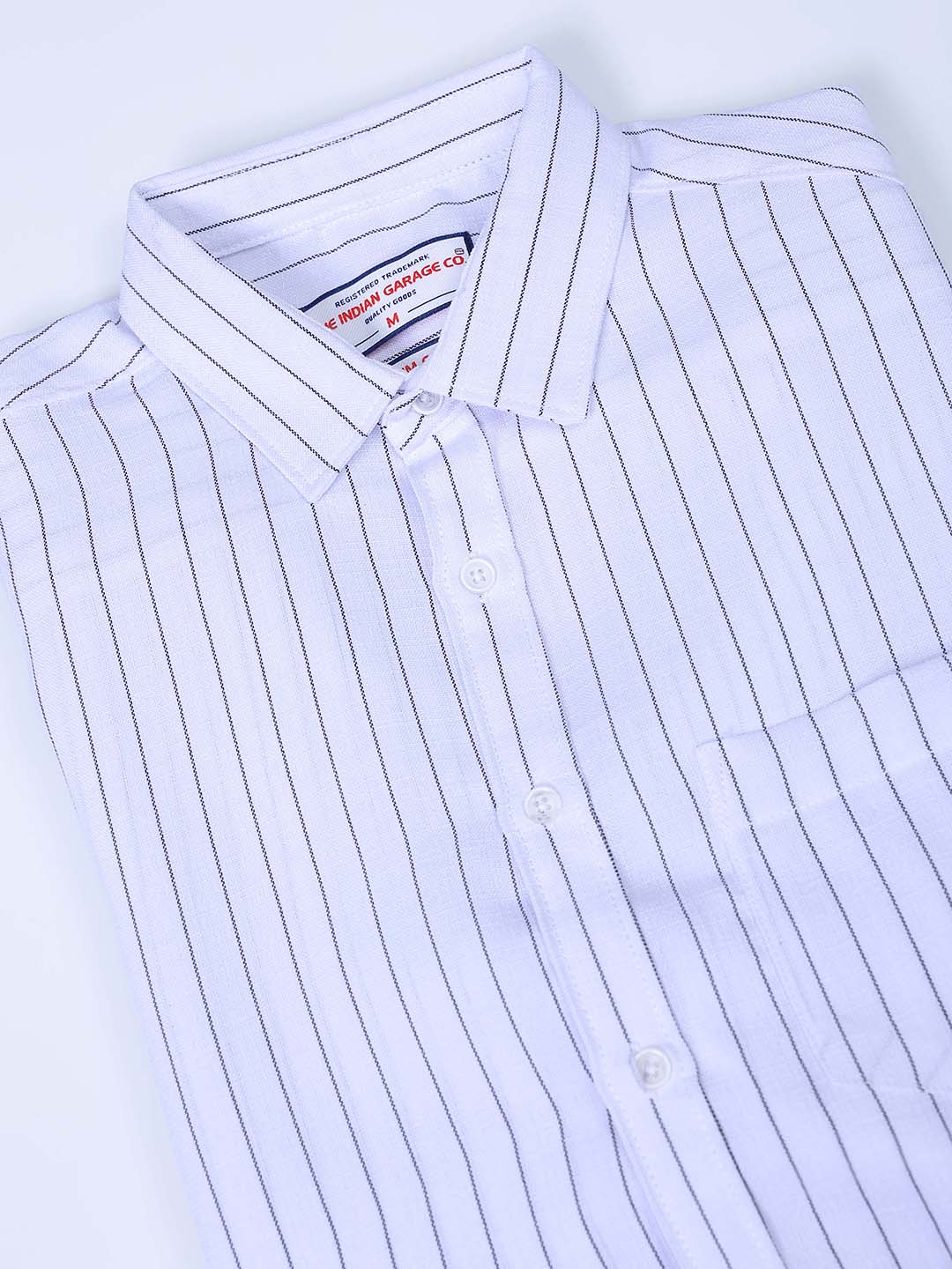 Men's White Slim Fit Striped Linen Casual Shirt