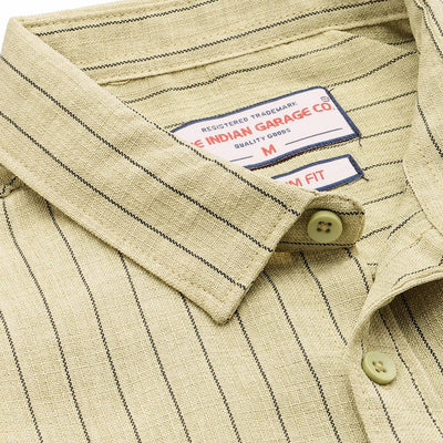 Men's Olive Slim Fit Striped Casual Shirt