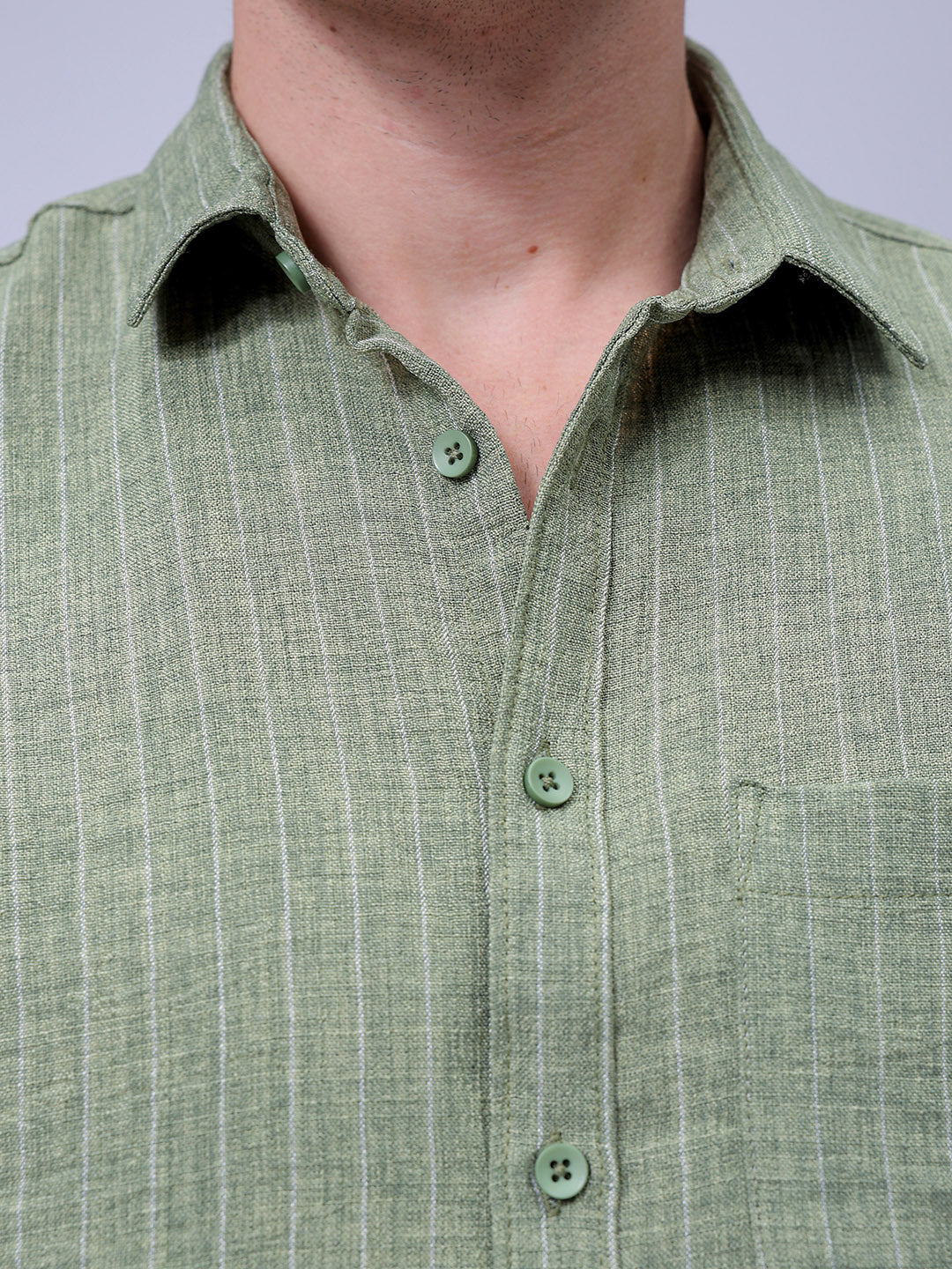 Men's Green Slim Fit Striped Linen Casual Shirt